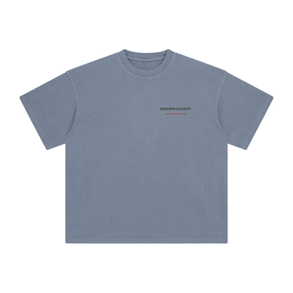 Front of Gray Blue enzyme-washed T-shirt with a small Stadium Society chest mark