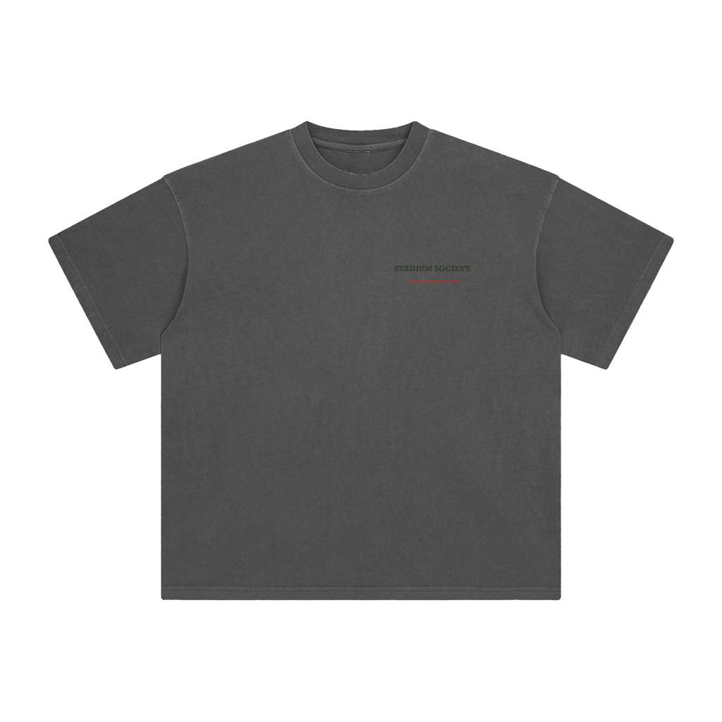 Front of Dark Gray enzyme-washed T-shirt with a small Stadium Society chest mark