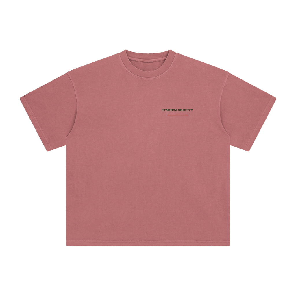 Front of Brick Red enzyme-washed T-shirt with a small Stadium Society chest mark