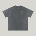 Front of Pirate Gray washed oversized T-shirt with a small Distrito Capital 90 chest graphic