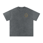 Front of Pirate Gray washed oversized T-shirt with a small Distrito Capital 90 chest graphic