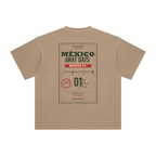 Back of Camel enzyme-washed T-shirt with a large Mexico Away Days travel graphic