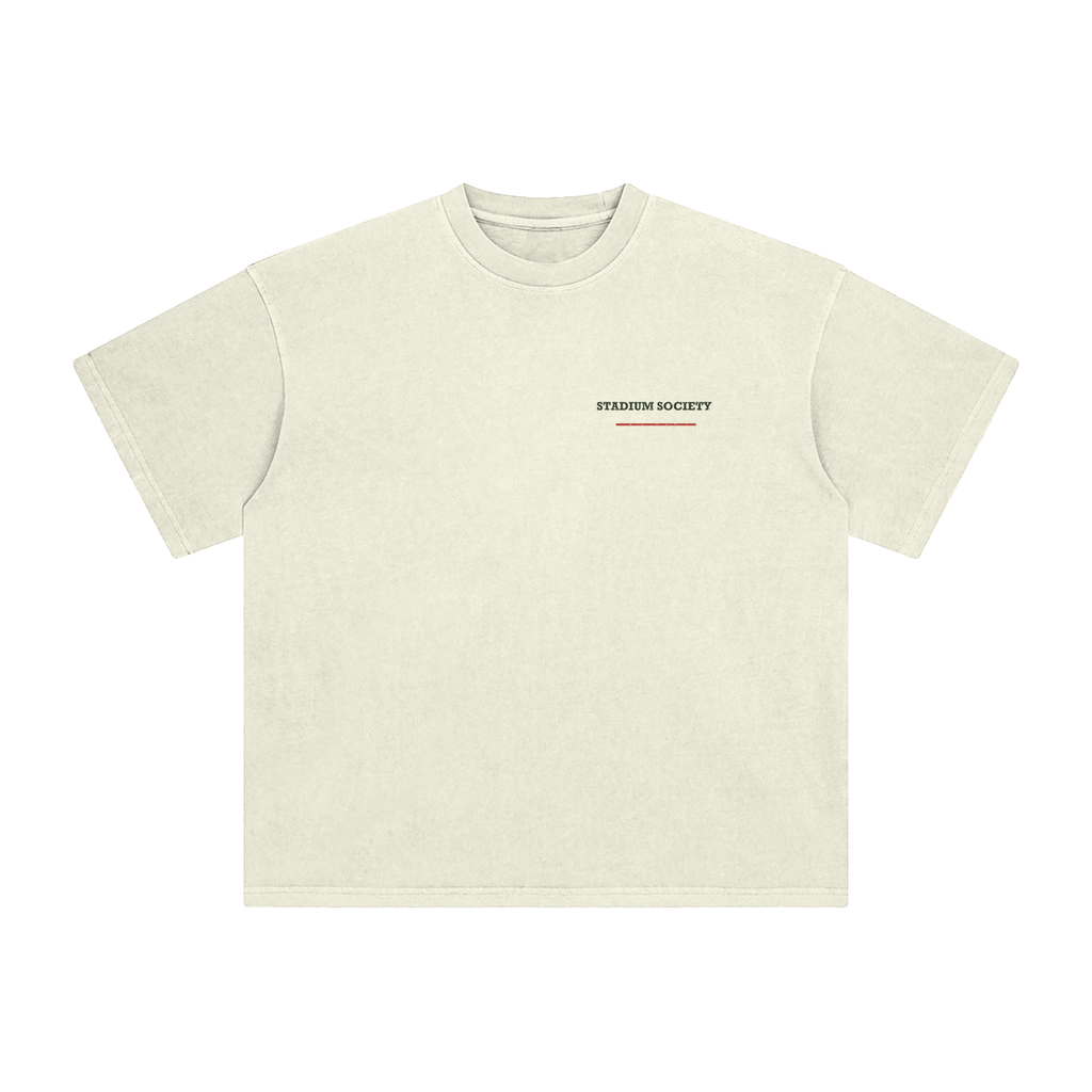 Front of Apricot enzyme-washed T-shirt with a small Stadium Society chest mark