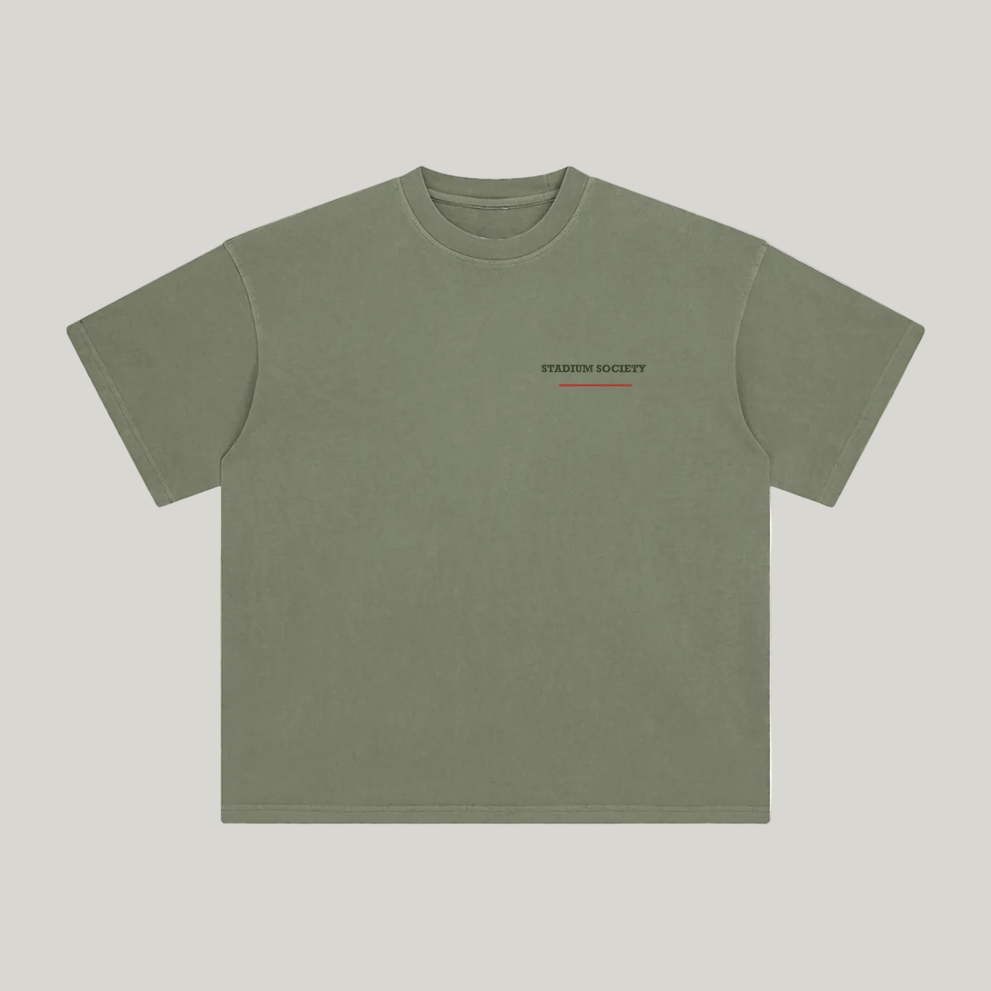 Front of Gray Green enzyme-washed T-shirt with a small Stadium Society chest mark