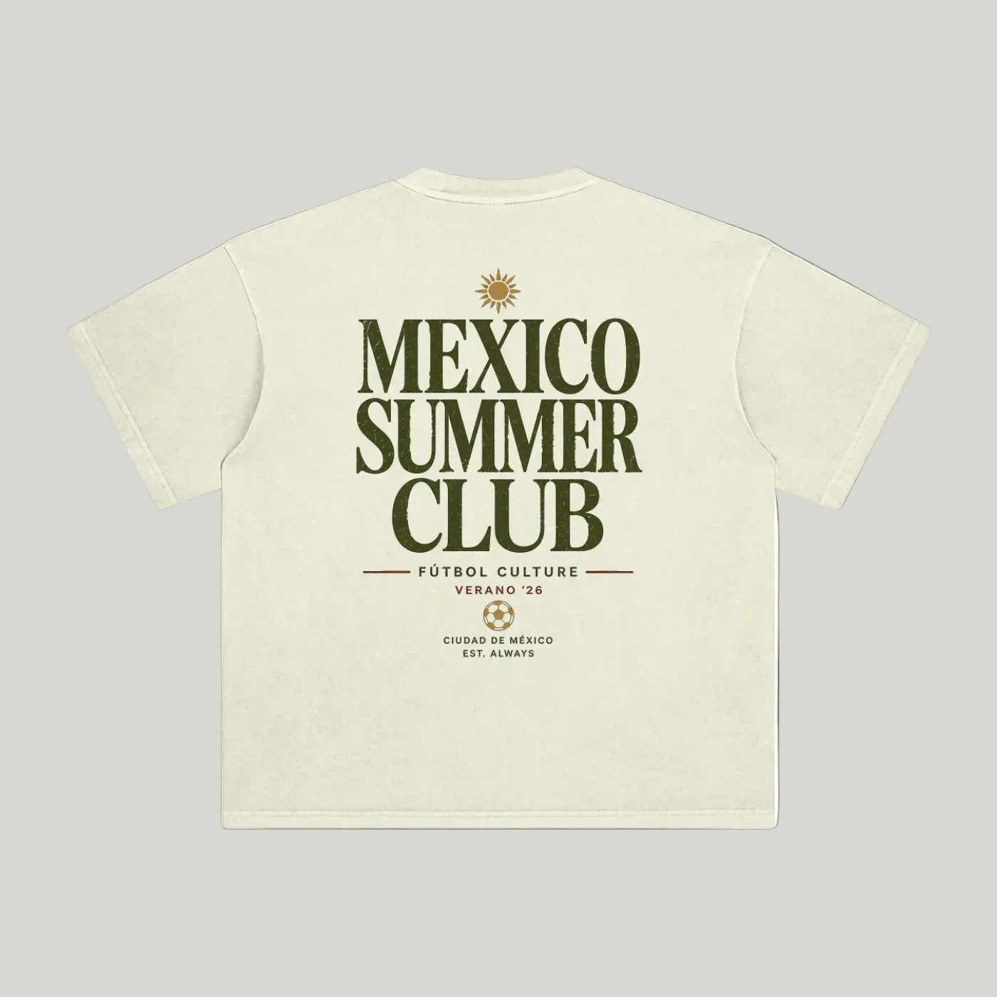 Back of Apricot enzyme-washed T-shirt with large Mexico Summer Club typography