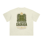Back of Apricot enzyme-washed T-shirt with a large La Cancha Sagrada field graphic