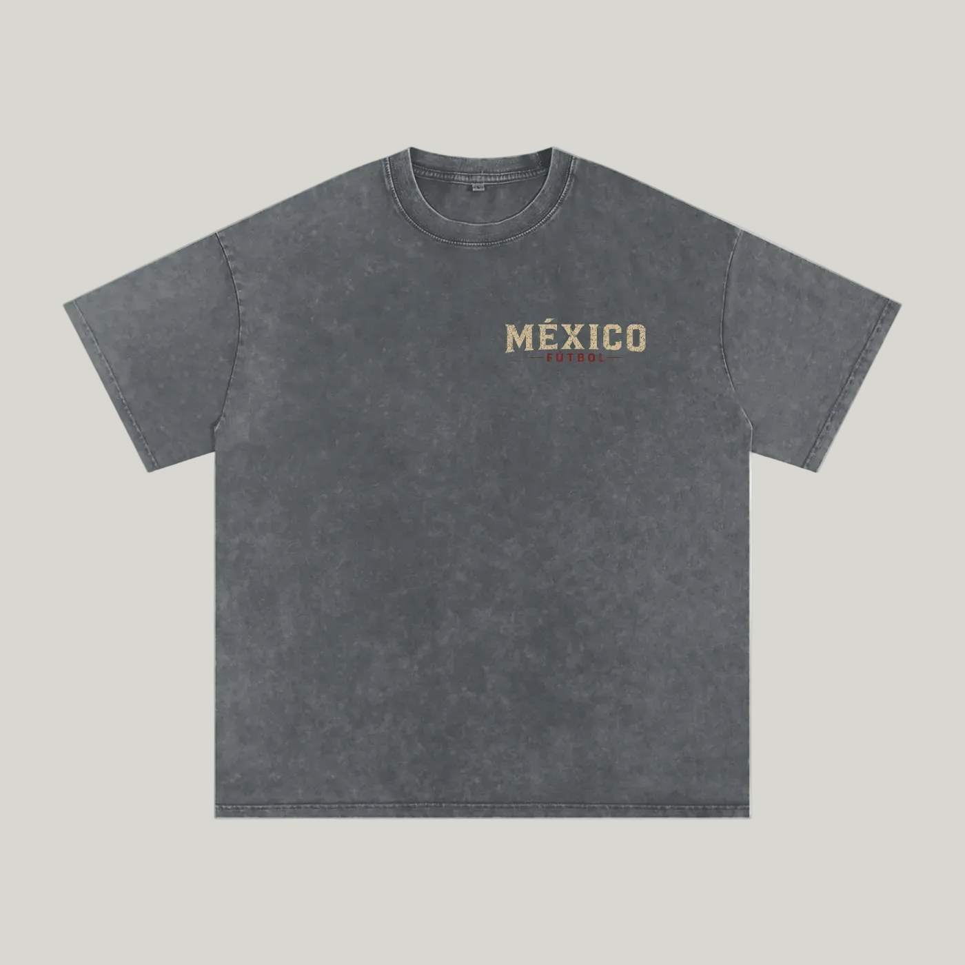 Front of Pirate Gray washed oversized T-shirt with a small México chest graphic