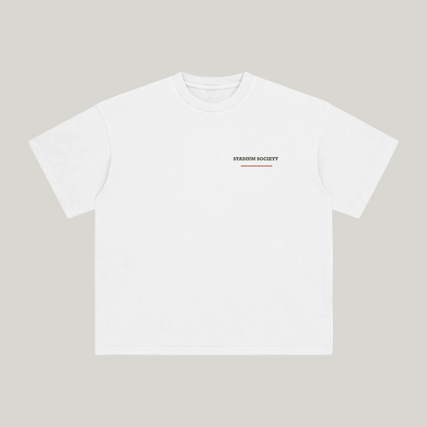 Front of White enzyme-washed T-shirt with a small Stadium Society chest mark
