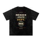 Back of black washed oversized T-shirt with a large Mexico Athletic Dept. graphic