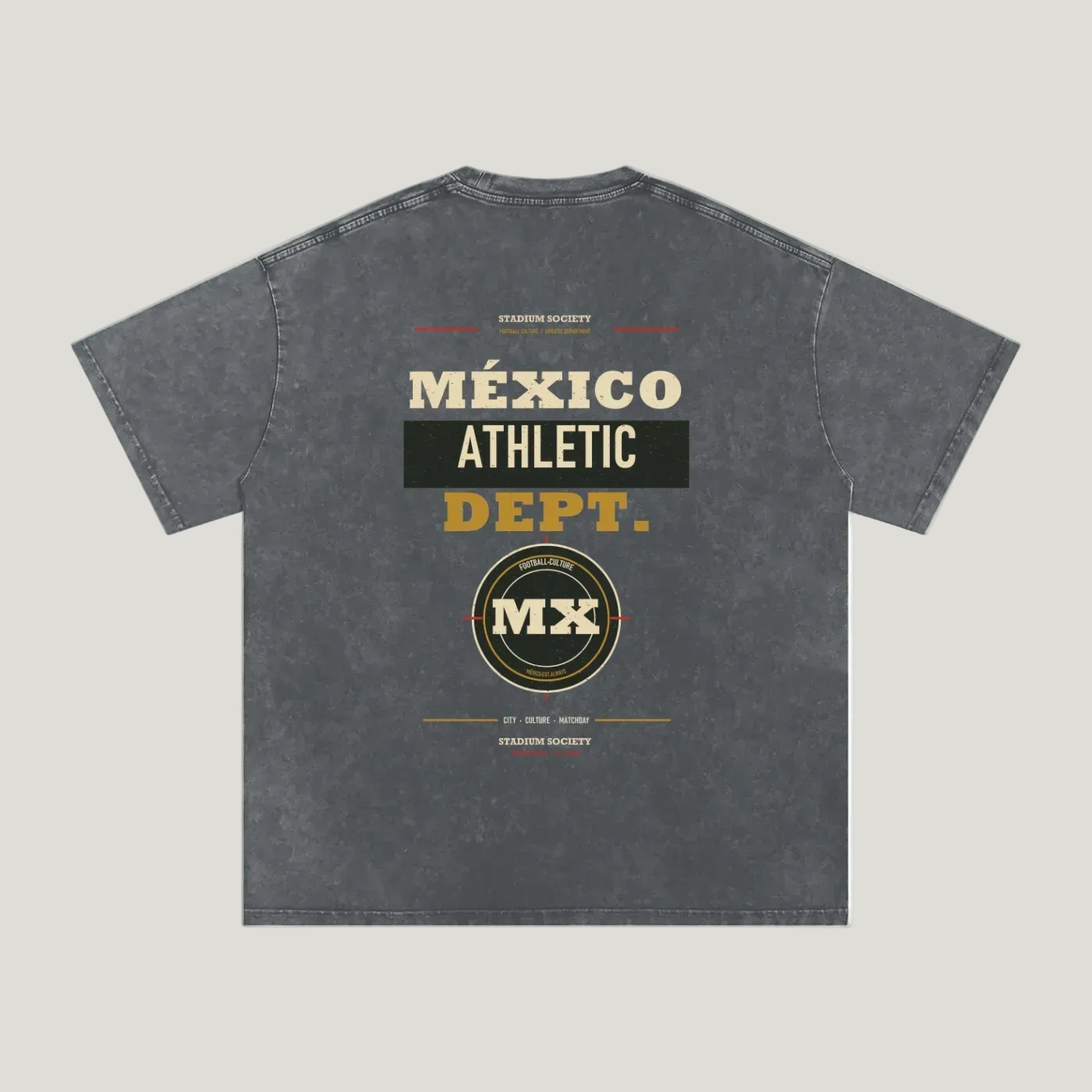 Back of Pirate Gray washed oversized T-shirt with a large Mexico Athletic Dept. graphic