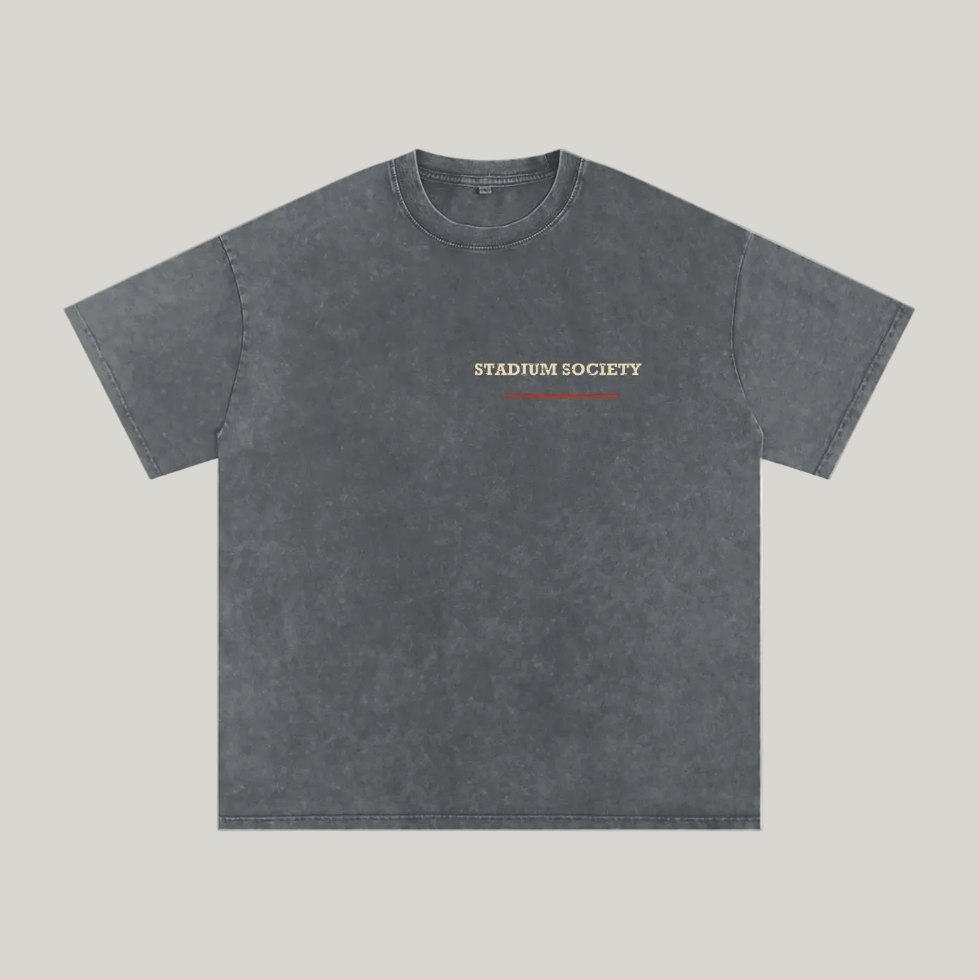 Front of Pirate Gray washed oversized T-shirt with a small Stadium Society chest mark